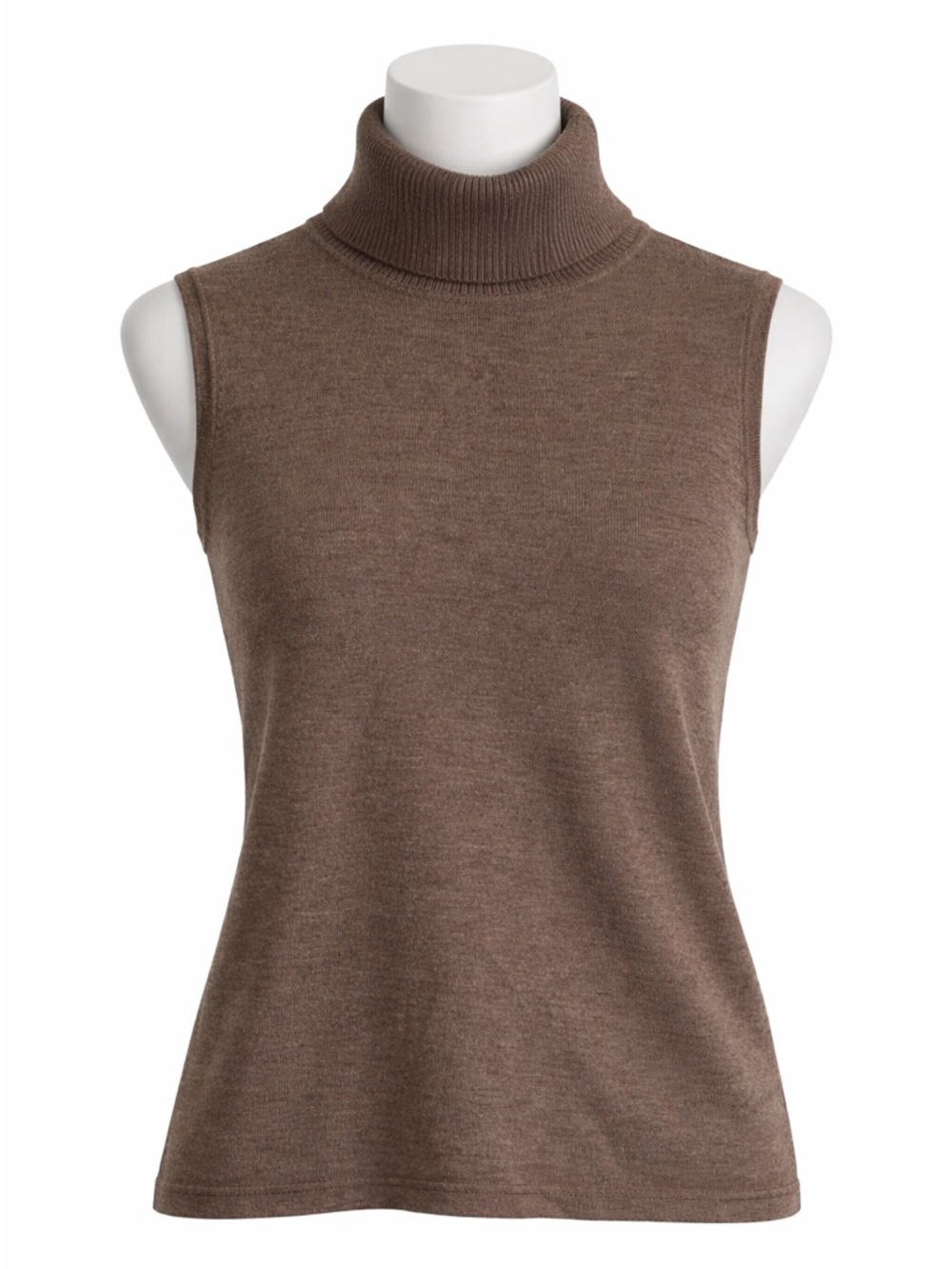 Size S Kate Hill Women’s Merino Wool Sleeveless Turtleneck Brown Knit Top